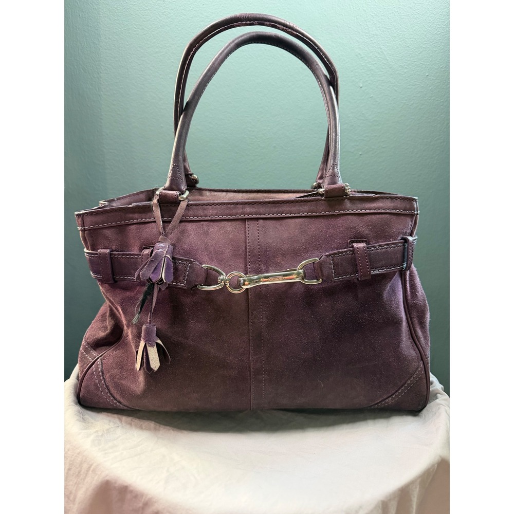 Coach Hampton Purple Suede Satchel Bag Leather Trim Silver Hardware 8A79